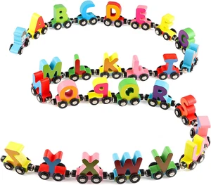 27 PCS Wooden Alphabet Train Toy Wooden Magnetic Alphabet ABC Train Set USA - Picture 1 of 12