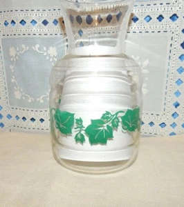 Vintage Glas Orangensaft Karaffe Kanne Anchor Hocking mit grünen Blättern - Bild 1 von 4