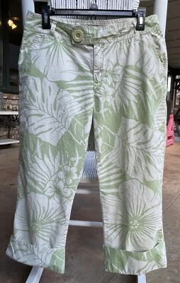 ✅Faded Glory Green Hawaiian Hibiscus Capri Cropped Pant Women's 10 - Image 1 of 4