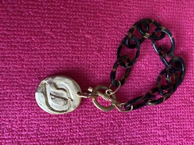 Brown Golden Tortoise Shell Chain Bracelet 6 inches with initial D - Image 1 of 4