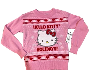 NWT Hello Kitty little girls pink sweater with hearts & snowflakes size 4-5 - Picture 1 of 4