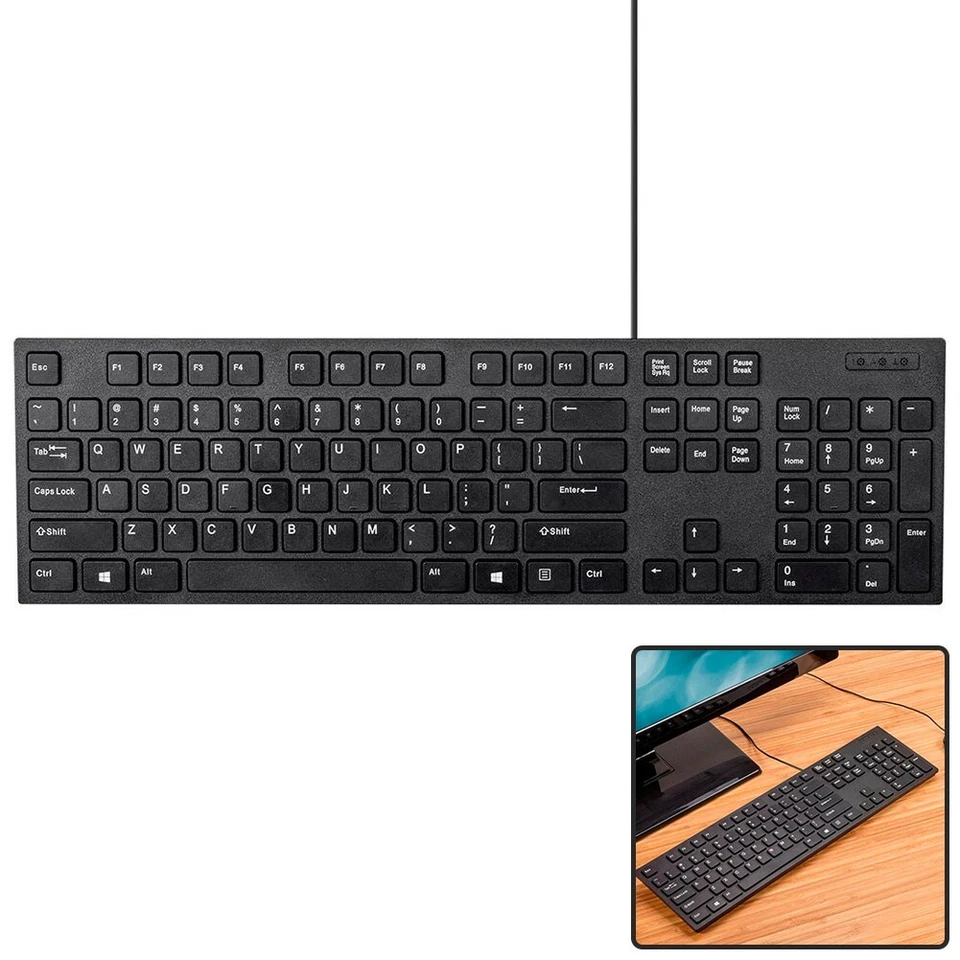Slim Wired USB Keyboard Low Profile Home Office Desktop PC Computer Laptop Black - Image 1 of 4
