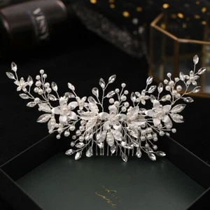 Silver flowers bridal comb Pearl wedding hair comb Wedding hair accessories - Picture 1 of 8