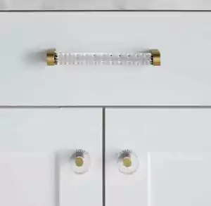NEW Restoration Hardware LAMBETH Knurled CRYSTAL KNOB 1.5” LG BURNISHED Brass BR - Picture 1 of 4