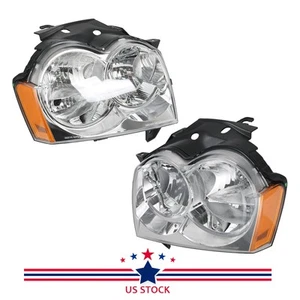Pair LH+RH Chrome Clear Headlights Halogen For 2005-2007 Jeep Grand Cherokee - Picture 1 of 12