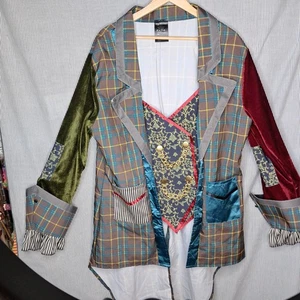 Crazy Clown Costume Jacket Plaid Velvet Patchwork Steampunk Circus Unique - Picture 1 of 11