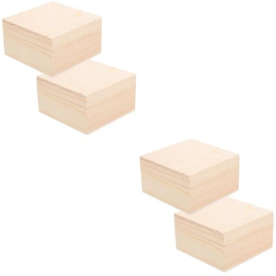  Set of 2 Storage Boxes with Lids Small Craft Mini Chest Wood Crate - Image 1 of 4