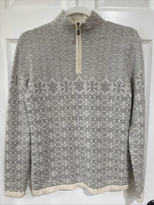 Meister Metro Collection MED 1/4 Zip Sweater Wool Blend Ivory/Gray Fair Isle - Picture 1 of 7