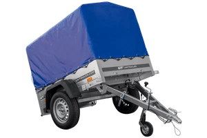Anhänger 150 KIPP 150x106 cm [mit blauer Hochplane, Hochspriegel und Stützrad] - Bild 1 von 12