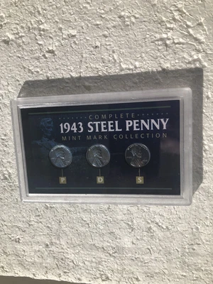 1943 Complete Steel Penny Mint Mark Collection Set of Three Coins PDS UNC Sealed - Image 1 of 4