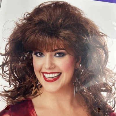 Peruca marrom cabelo grande anos 80 fantasia de Halloween festa vestir - Imagem 1 de 4