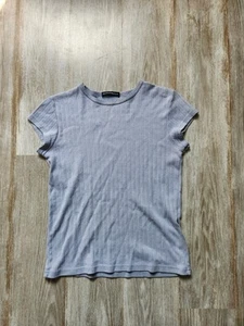 Brandy Melville Baby Blue Shirt Short Sleeve Round Neck Ribbed Floral Size Small - Imagen 1 de 7