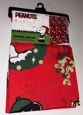 Peanuts Christmas Shower Curtain 70” X 72”, Snoopy, Linus, Charlie Brown & Lucy - Image 1 of 4