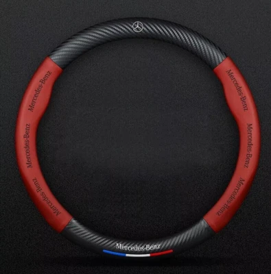 For Mercedes Benz Car Steering Wheel Cover Faux Leather Wine Red New 38cm/15inch Foto 1 de 4