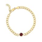 14K Solid Yellow Gold Garnet Curb Link Chain Bracelet 725 36Mm 29 Grams
