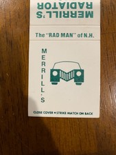 Vintage Merrill’s Radiator Matchbook Mint Clean Concord NH Auto Shop Vintage