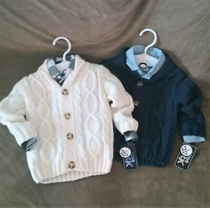 Infant / Toddler 12 mo. Boys 6 Piece Cable Knit Cardigan Button Up Shirt Sets - Picture 1 of 5