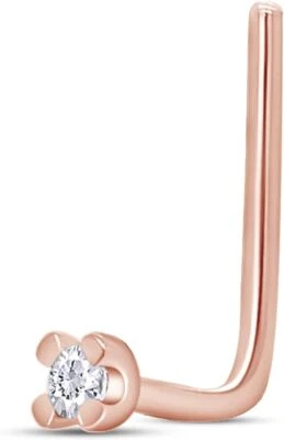 Anillo de nariz en forma de L de diamantes cultivados en laboratorio de corte redondo de plata de ley 925 Foto 1 de 4