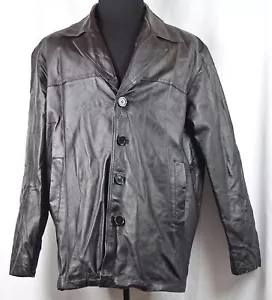 Chaqueta de cuero genuino forrada con solapa con muescas negra L - Imagen 1 de 4