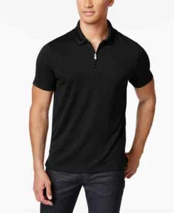 Alfani Mens Small Black Ottoman 1/4 Zip Stretch Polyester Short Sleeve Polo - Picture 1 of 1