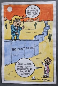 DIBUJO DE DIBUJOS ANIMADOS CUBANOS DONALD TRUMP Y GRAN HERMOSA PARED DE MÉXICO / de LACOSTE Cuba - Imagen 1 de 7