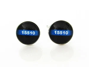 Thin Blue Line Cufflinks with Custom Badge Number, Police Jewelry Cufflinks - Picture 1 of 2