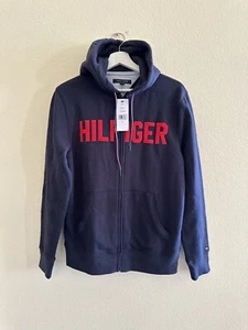 Sudadera con capucha Tommy Hilfiger para hombre M mediana lana azul cremallera completa años 90 ropa de calle - Imagen 1 de 5