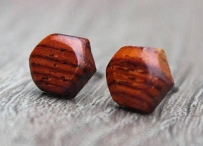 Post Earrings Women Titanium Wooden Koa Round Men Triangle Hexagon Unisex Pair - Image 1 of 4
