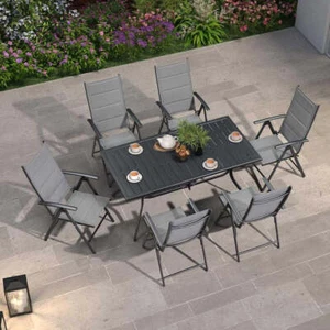 PURPLE LEAF 7 Pcs Outdoor Patio Dining Set Folding Portable Chair Aluminum Table - Picture 1 of 19