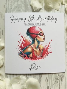 Personalised Swimmer Birthday Card Girl Daughter Granddaughter 10 11 12 13 14 15 - Picture 1 of 6