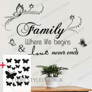 Large Family Wall Quotes Decal Wall Stickers FREE 16 Butterflies Home Art Decor - Picture 1 of 9