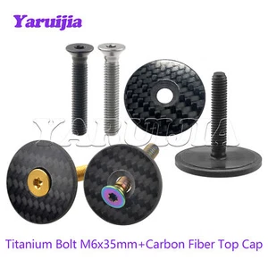 1 1/8" Bike Headset Stem Top Cap Cover Carbon Fiber with M6 Titanium Bolt Ti Set - Picture 1 of 11