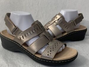 Clarks Collection Womens 11 N Lexi Qwin Pewter Metallic Leather Slingback Sandal