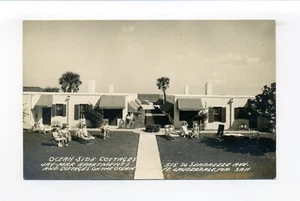 Fort Lauderdale FL RPPC foto postal, personas fuera de cabañas, 515 S Seabreeze - Imagen 1 de 2