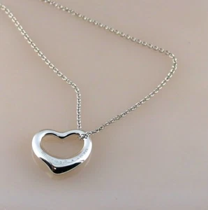 Tiffany & Co. Elsa Peretti Small Open Heart Pendant Sterling Silver 925 Size 17" - Picture 1 of 6