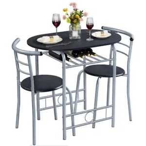 3pcs Dining Table and Chairs Set Metal Wood Effect Kitchen Table Dining Chairs - Picture 1 of 7