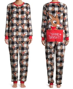 Rudolph the Red Nosed Reindeer Union Suit Plus Size 3X Women Pajama One Piece 2X - Picture 1 of 6