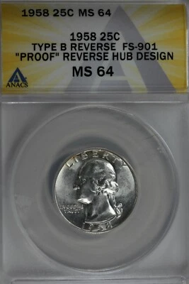 1958  .25   ANACS   MS 64 FS-901  Washington Quarter, Silver 25 Cents (0.25) - Image 1 of 2