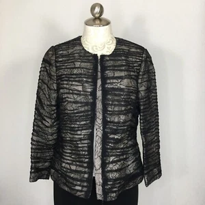 Js Collections Jacket Women's 10 Black Full Zipper Lace Overlay Pintuck Pleated - Picture 1 of 4