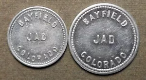 2 Bayfield, Colorado, JAD Good For 5c-25c In Trade. Aluminum, 22 & 26mm, lot - Picture 1 of 2