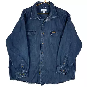 Camicia Carhartt Denim Taglia 2XL Blu Manica Lunga Bottoni Abbigliamento da Lavoro - Foto 1 di 6