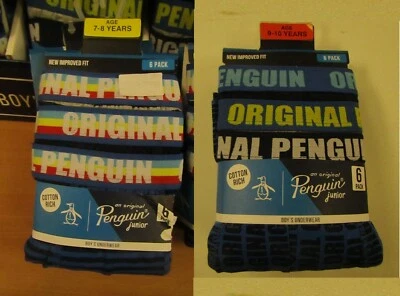 ORIGINAL PENGUIN Original Pinguin 6er-Pack Jungen Unterwäsche 100 % Baumwolle 7-8, 9-10 oder 11-12 Jahre
