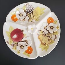 Vintage Lefton Japan Divided Ceramic Fruit & Floral Serving Plate RARE