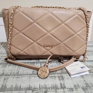 ELLEN TRACY Purse Beige Smooth Diamond Quilted Top Flap Satchel Tote Adjustable  - Picture 1 of 17