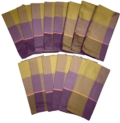 CRATE & BARREL Set Of 14 Cloth Cotton Napkins Purple Plaid 21” X 21” Welsley - Image 1 of 4