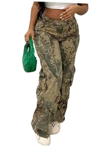 Fall Camo Pants for Women Camouflage Army Fatigue Wide Leg Baggy Large Khaki - Picture 1 of 5