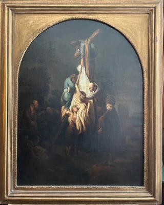 19th Century REMBRANDT after - LARGE ANTIQUE OIL - The Descent from the Cross - Image 1 of 4