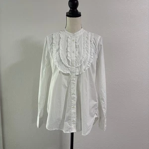 J. Crew Band-collar Ruffle Front Shirt White Sz M - Picture 1 of 9