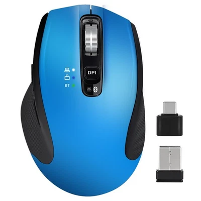 Wireless Mouse with Bluetooth, USB A, USB C Receiver, Rechargeable, Full Size... - Image 1 of 4