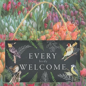 Every Birdy Welcome Birds In Garden on Slate Rectangle Hanging Plaque - Picture 1 of 1